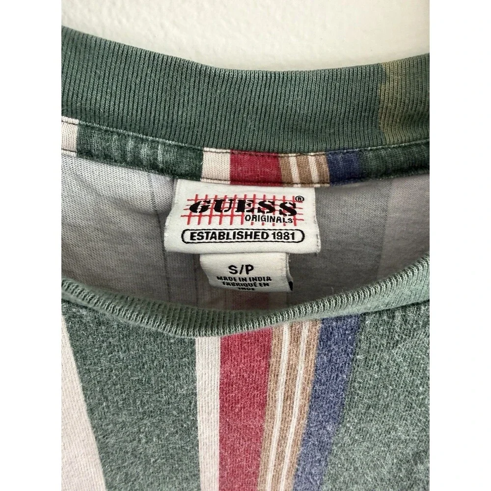 Vtg. Guess Originals Mens Rugby Style Striped T-shirt S Logo Spell Out Y2k '90's - Picture 4 of 5
